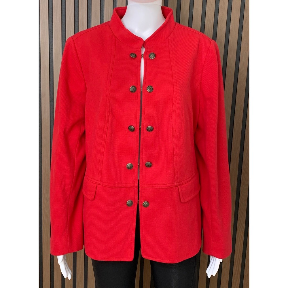 Talbots Women's Plus Red Military Blazer Jacket Hook Eye Crest Button 16W